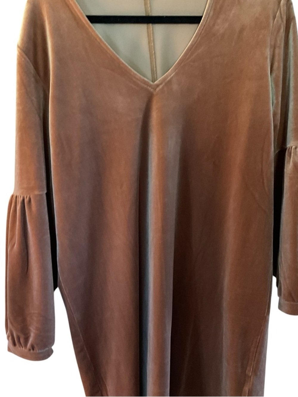 Madewell Velvet V-Neck Shift Dress Tan Long Sleeve Mini Dress Size M - Picture 4 of 8